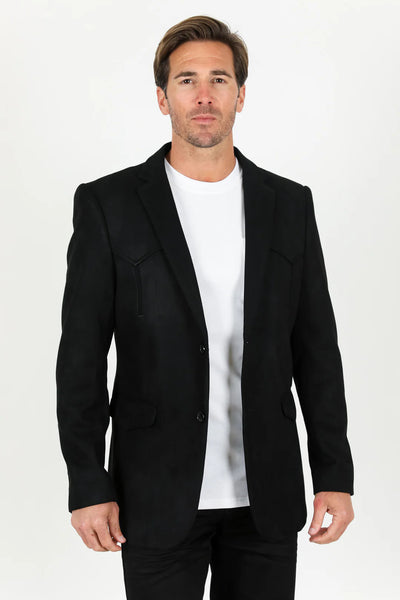 Double Button Suede Western Blazer Black
