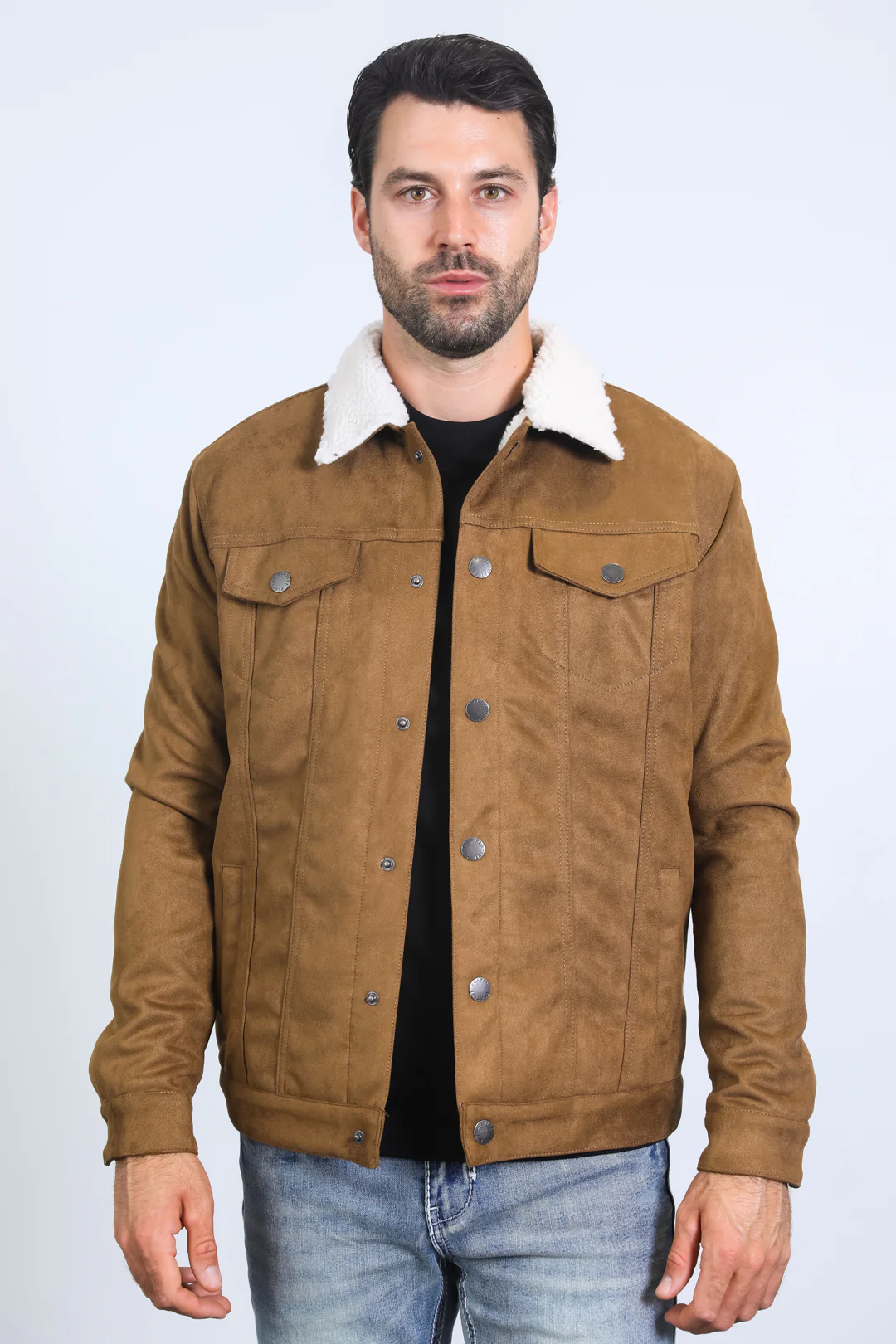 Classic Camel Faux Suede Jacket for Men β Sherpa Lined Warm Winter Style