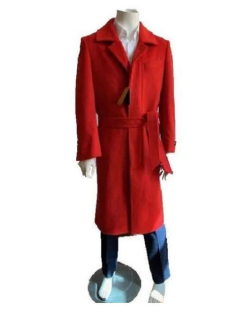 Mens Red Overcoat Trench coat - Wool Fabric Trench Coat For Men Full Length TopCoat