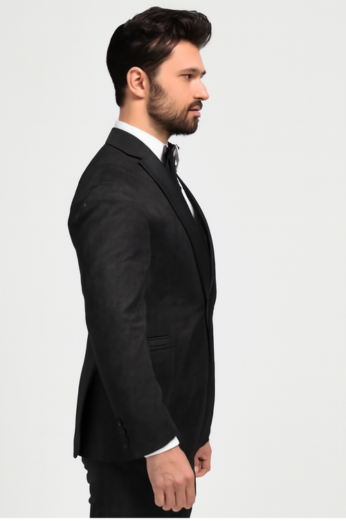 Men One Button Floral All Black Tuxedo with Shawl Lapel β 3 Piece