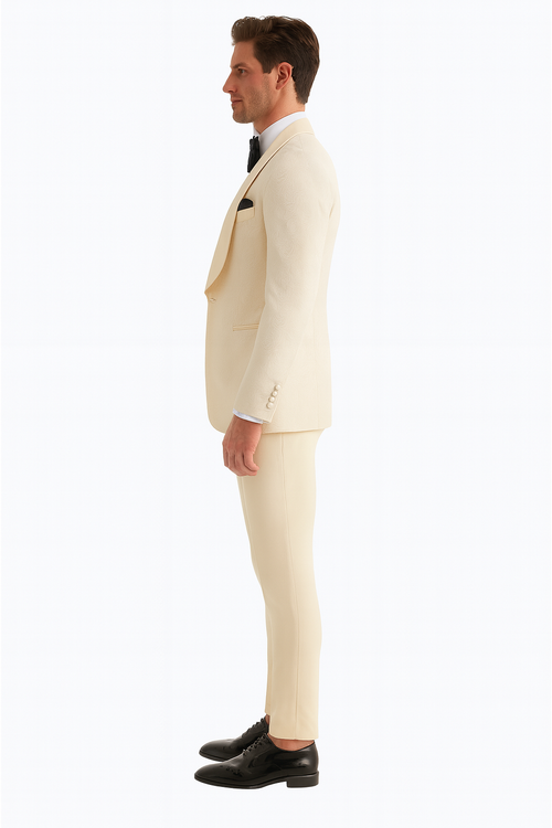 Men One Button Floral All Champagne Tuxedo 3 Piece-New Designer Collection