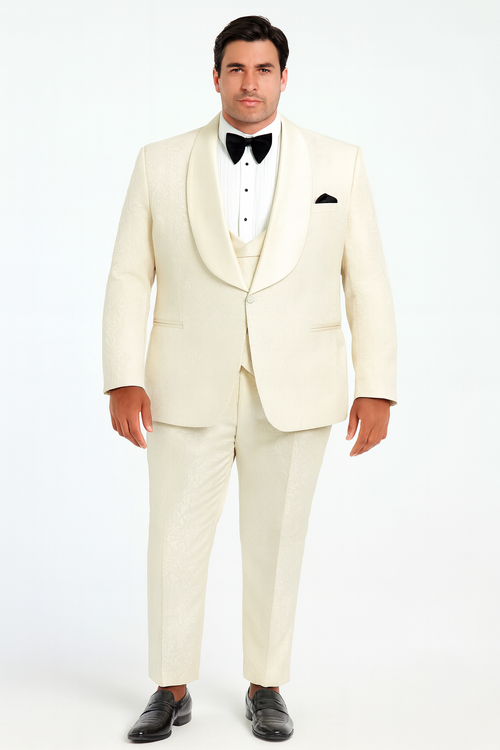 Men One Button Floral All Champagne Tuxedo 3 Piece-New Designer Collection