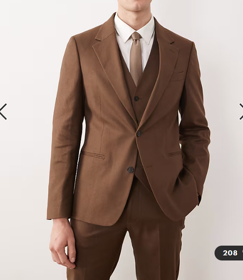Mens Chestnut Brown 3-Piece Suit – Two-Button Wedding, Business and Formal Suit with Vest Modern Fit
