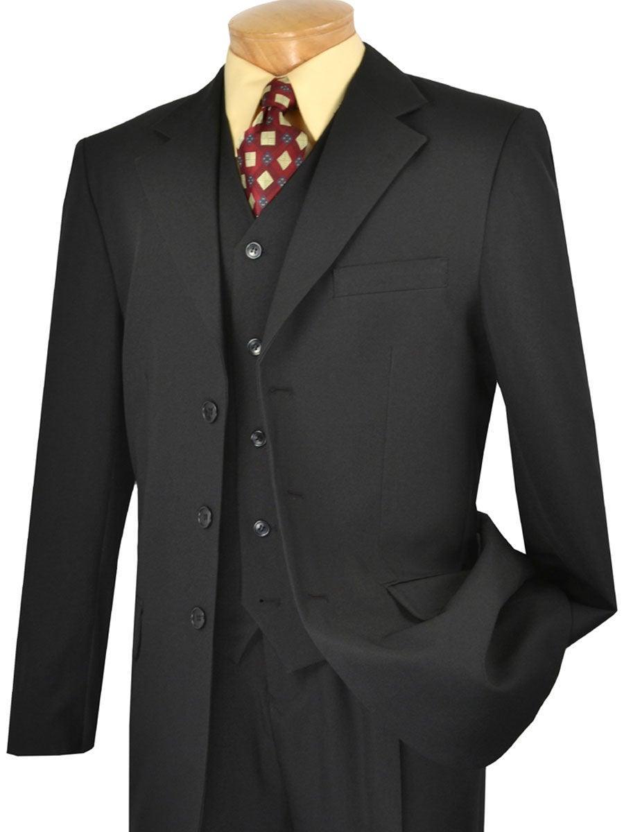 Men's Classic Single breasted 3 Piece Suit Colors Black - 36 Short - 30 Waist