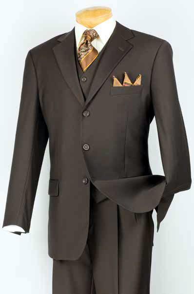 Men's Classic Three Piece ,3 buttons Suit Color Brown - 40 Short - 34 Waist