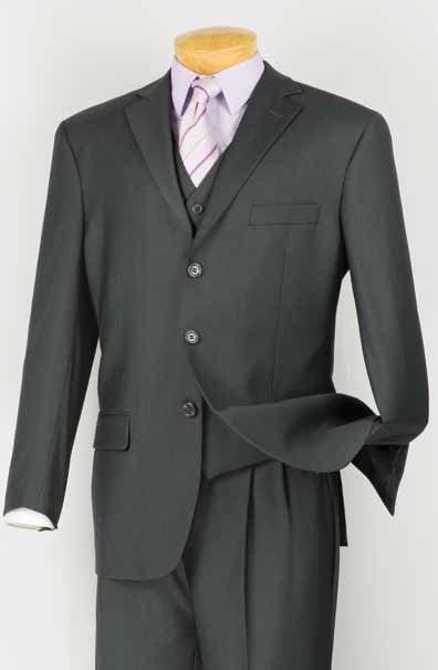 Men's Classic Three Piece ,3 buttons Suit Color Heather Gray - 40 Short - 34 Waist