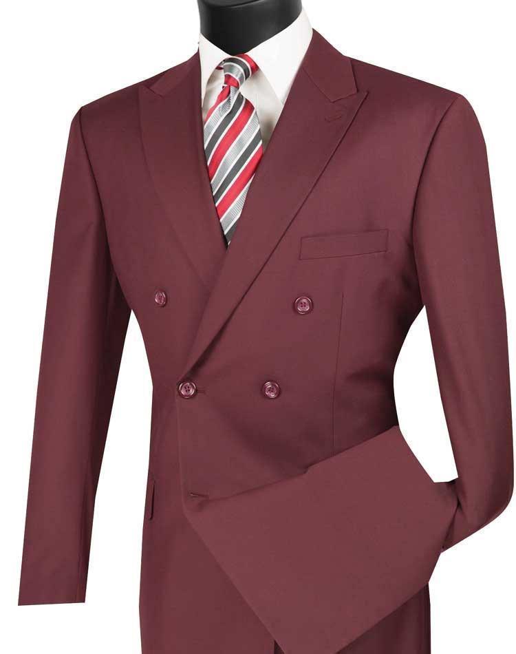 Burgundy Double Breasted Regular Fit Suit - 40 Short - 34 Waist