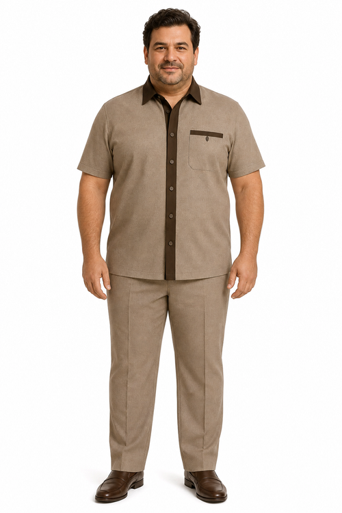 Mens Houndstooth Walking Suit by Dreams by Zacchi – 2 Piece Lei sure Set in brown/tan- $99