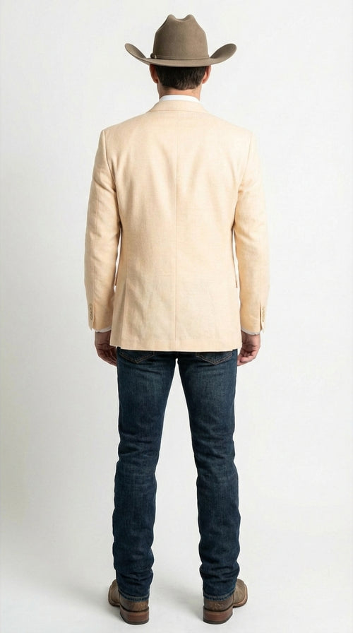 Mens Light Tan Peachish Champaign Cowboy Blazer Western Style Sport Coat Jacket for Country Wedding, Rodeo