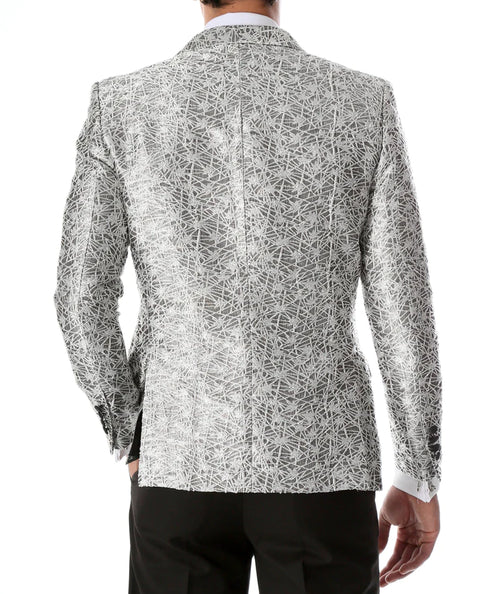 Men's Rene Abstract Silver Modern Fit Shawl Collar Tuxedo Blazer - Young Man’s Prom 2026 Wear