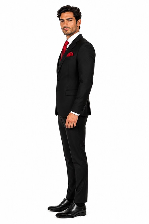 Rossi Man Men's Slim Fit Black Suit Double-Breasted Vest, Elegant Formalwear