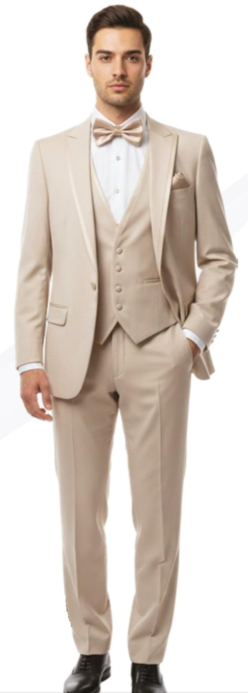 Mens Tan Cowboy Three Piece Suit Western Style Wedding and Formal Vested Suit