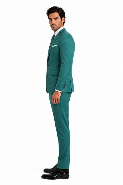 Mens Teal Green Floral Jacquard Blazer Slim Fit Tuxedo Jacket for Weddings, Proms, and Parties