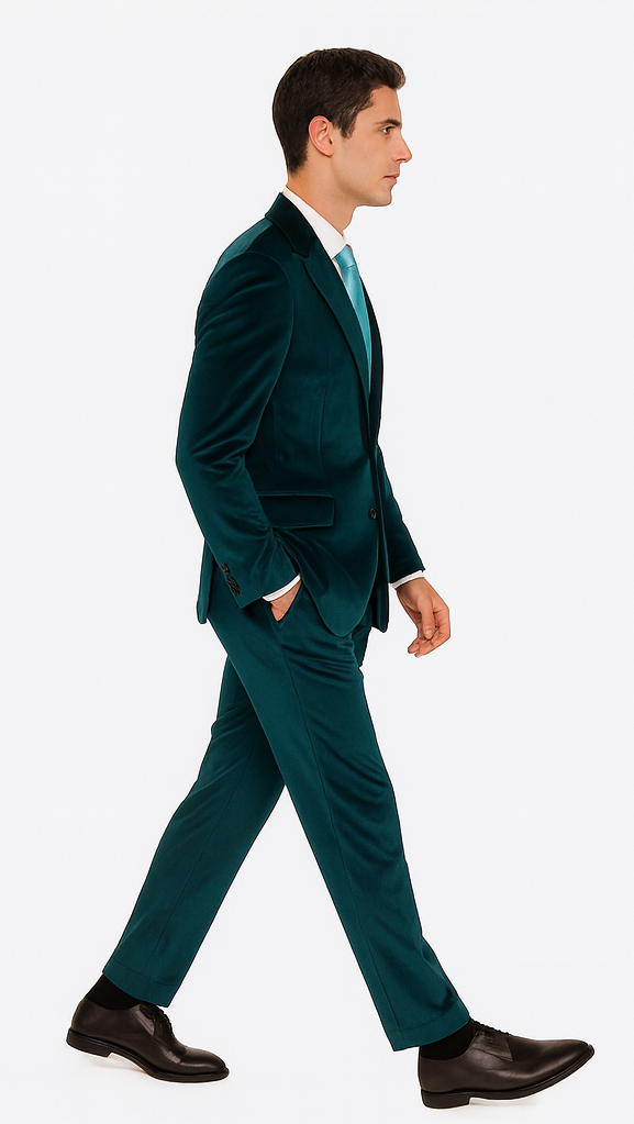 Men’s Teal Velvet Suit – Tazzio 2-Piece Slim Fit Peak Lapel Formalwear - 34 Short or Extra Small