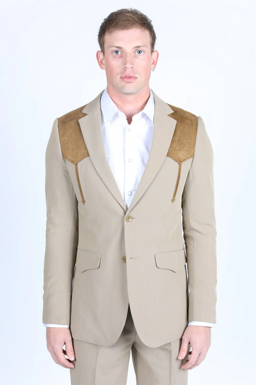 Mens Western Style Suit Coat β Premium Suede Yokes with Elbow Patch Detail