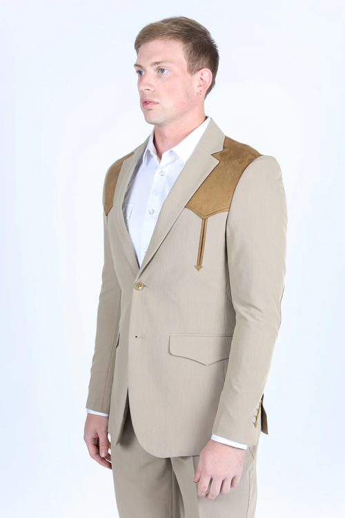 Mens Western Style Suit Coat β Premium Suede Yokes with Elbow Patch Detail