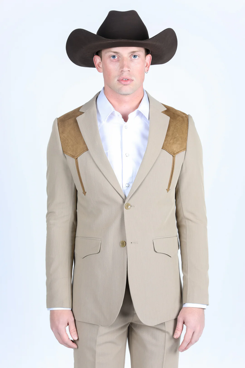 Mens Western Style Suit Coat β Premium Suede Yokes with Elbow Patch Detail