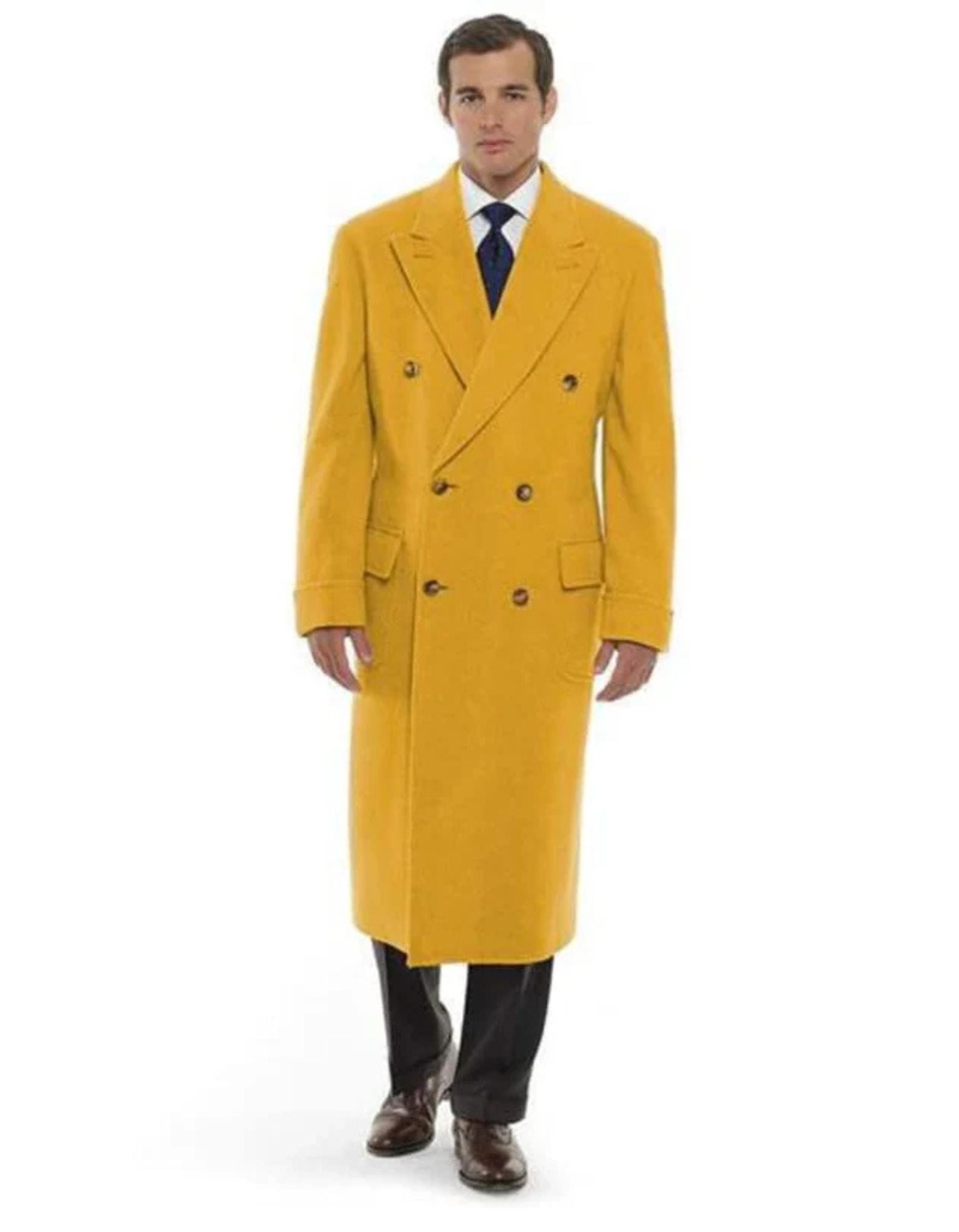 Coat Men's Dress Coat 44 Inch Long Length Gold Double Breasted Wool