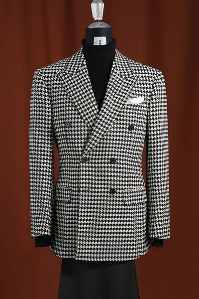 Modern Fit Mens Houndstooth Blazer100% Wool Black & White Sport Coat
