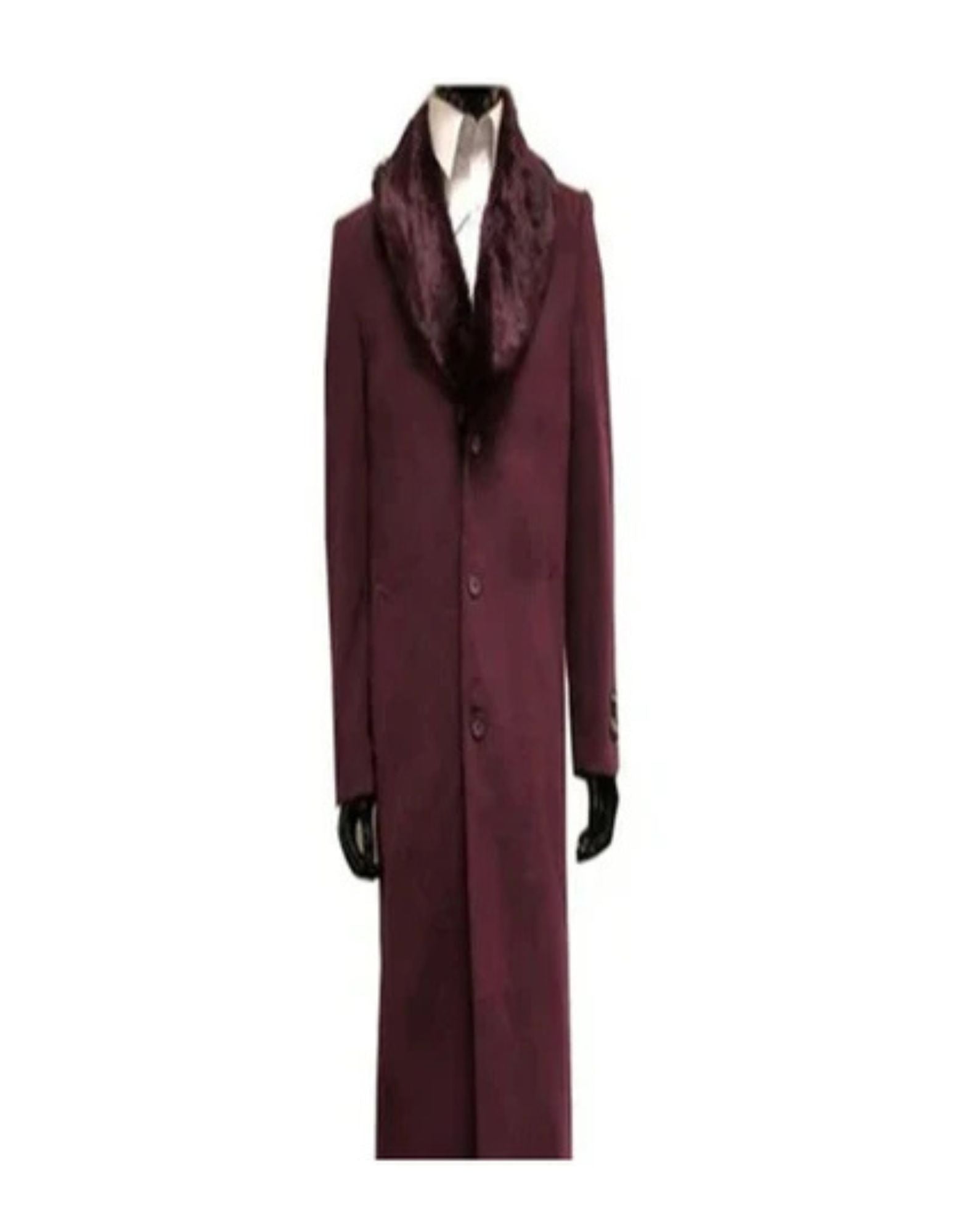 Mens Burgundy Wool coat And Overcoat With Fur Collar - Coat Size 38