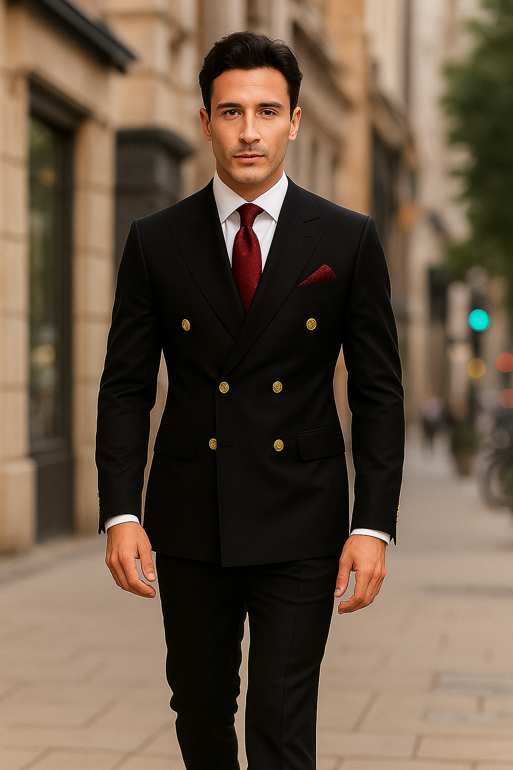 Mens Classic Wool Double Breasted Suit in Black - 38 Short Jacket+32 Waist Adjustable 28to34)(Height: 5 4 to5 7 )(Neck  15-16.5)S-M)