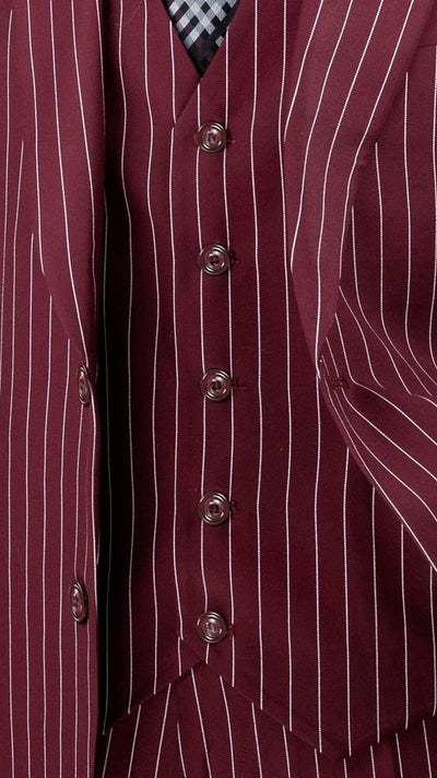 Harlem Nights Suits for Men - Mens 1920s Gangster Stripe Suit Burgundy Vest Wedding F-V2RS9