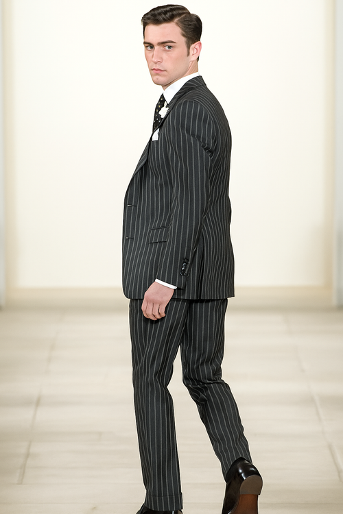 Mens 2 button Gangster Pinstripe homecoming Suit in Black and White