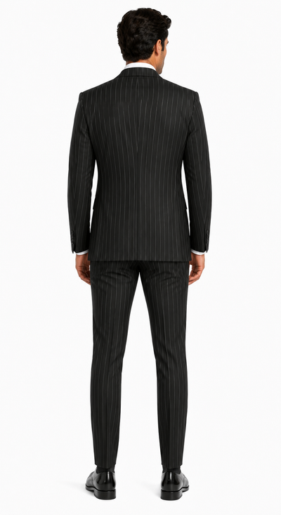 Mens 2 Button Gangster Pinstripe Pattern homecoming Suit in Black - New Arrival