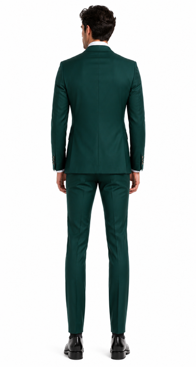 Mens Designer Double Breasted Wool Suit with Gold Buttons in Hunter Green