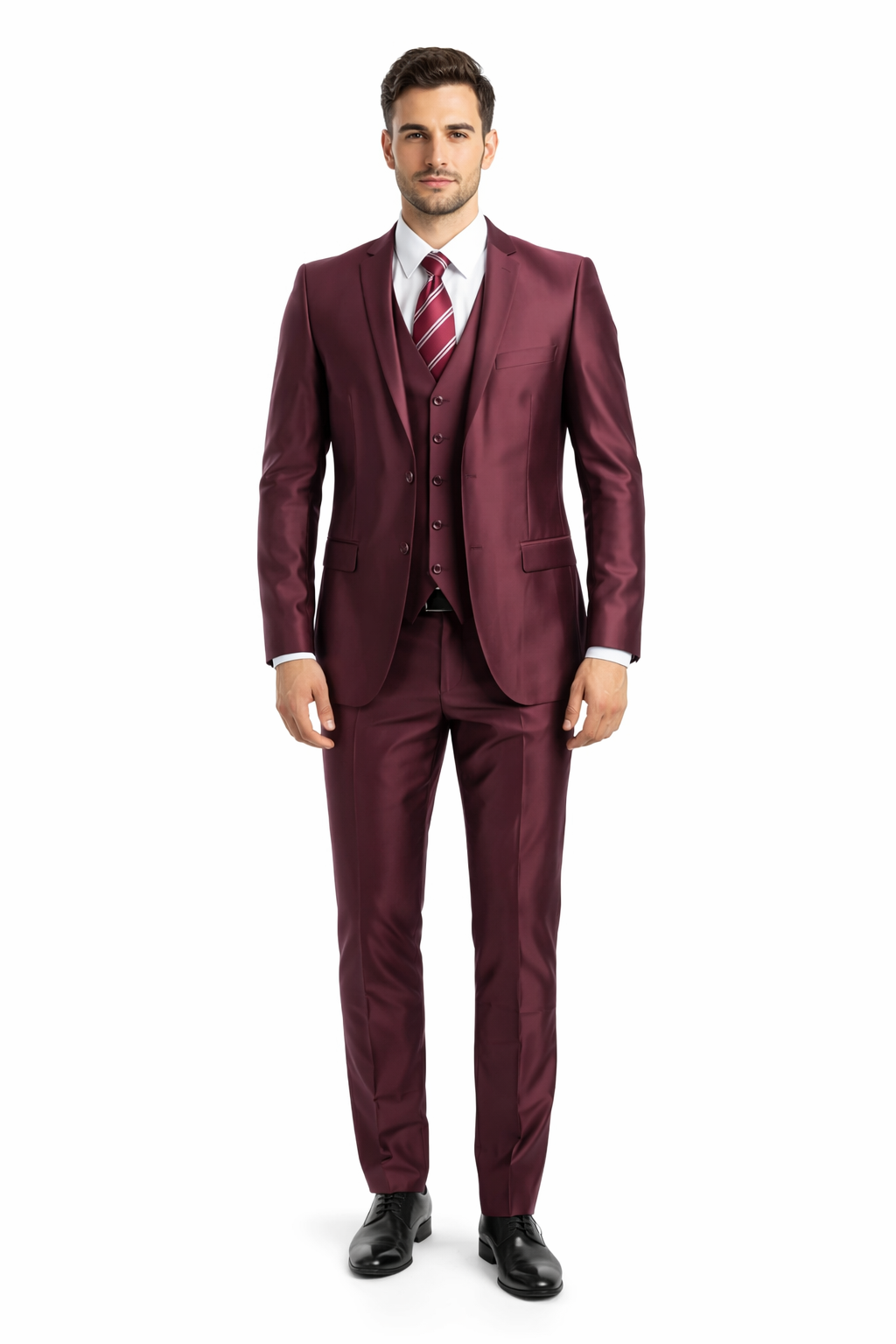 Mens 2 Button Shiny Blazer - Royal Blue Sateen Vested Suit - New Arrival