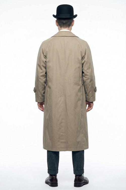 Mens Beige Vintage Style Trenchcoat Overcoat + Suit + Hat – Classic Long Trench Coat Inspired by Peaky Blinders Formal 1920s Package
