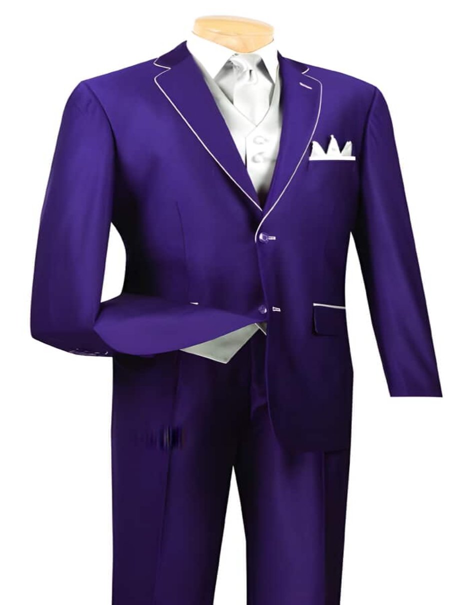 Mens Two Button and Purple Two Toned and White Trim Lapel Tuxedo Suit