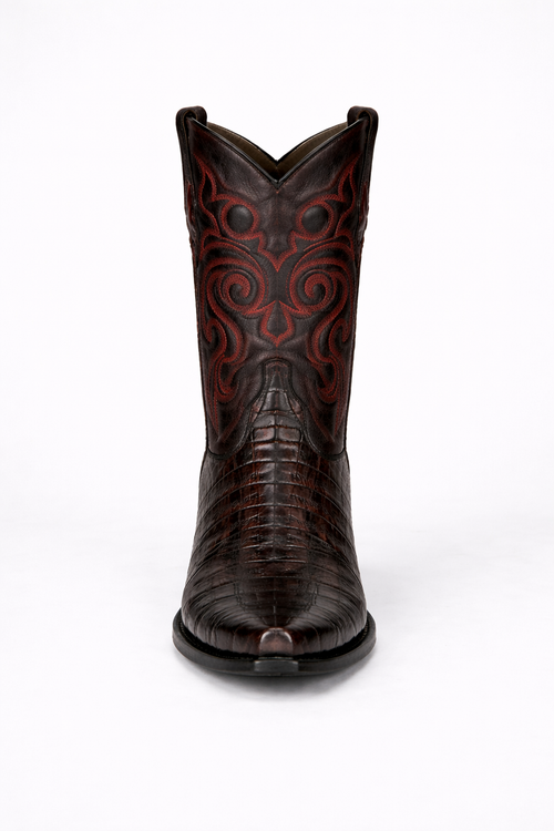 Men's Black Cherry Caiman Cowboy Boots: Genuine Leather Snip Toe Western Dress Boots-New Designer Collection