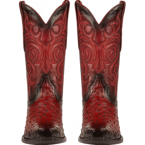 Men's Black Cherry Ostrich Cowboy Boots: snip Toe Leather Western Dress Boots-New Designer Collection