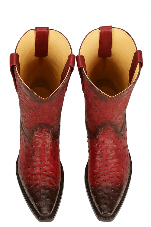 Men's Black Cherry Ostrich Cowboy Boots: snip Toe Leather Western Dress Boots-New Designer Collection