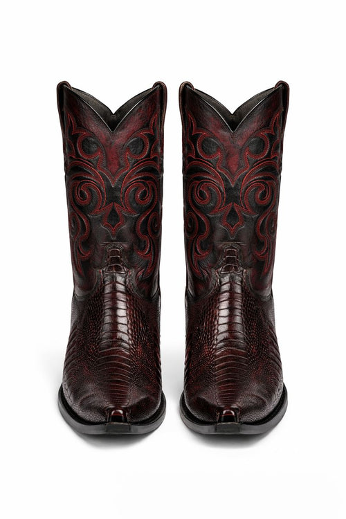 Men's Black Cherry Ostrich Leg Cowboy Boots - Los Altos Dress Western Boots-New Designer Collection
