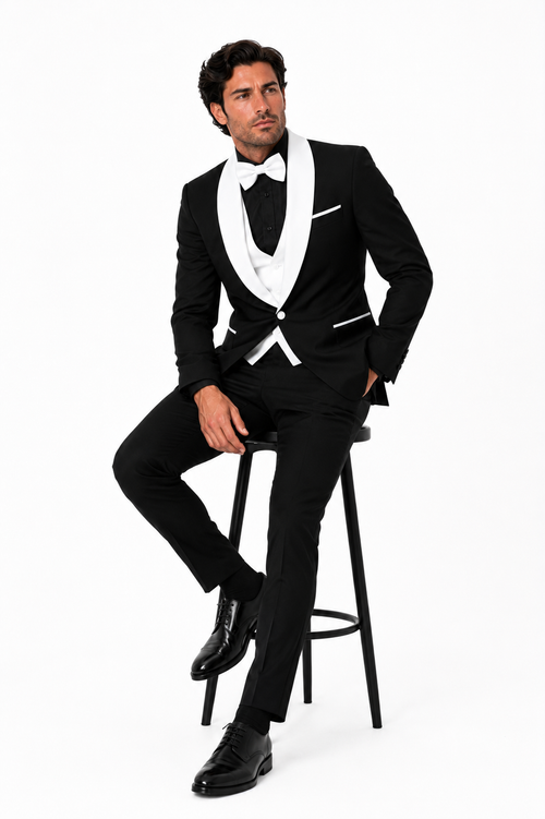 Mens Black Dinner Jacket - Two Toned Color Blazer - Black and White Lapel Sport Coat