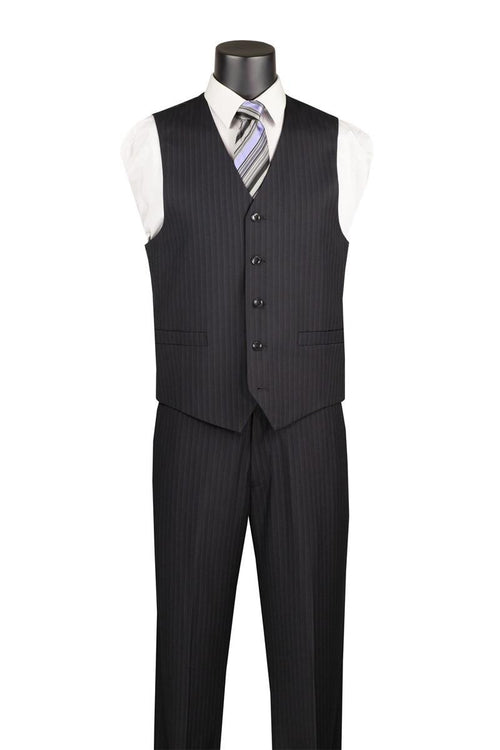 Harlem Nights Suits for Men - Mens Black Fine Pinstripe Suit 3 Piece Business Fit Vinci V2RS-7