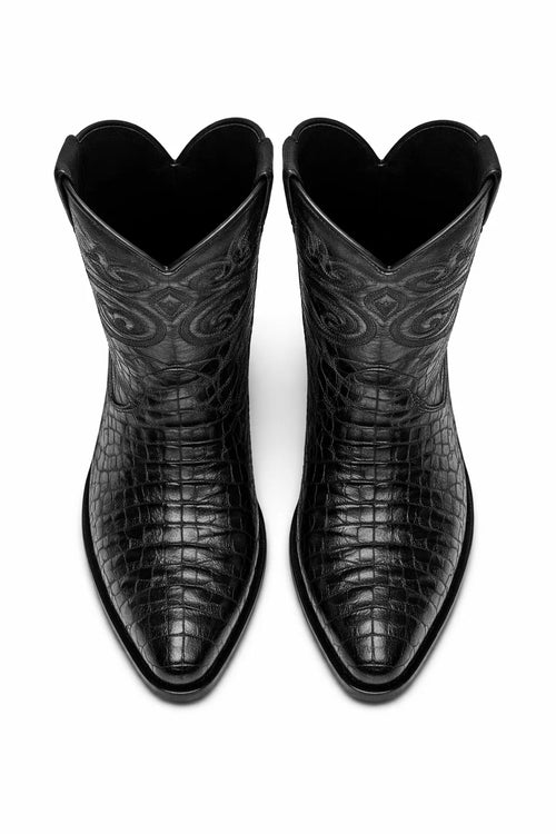 Men's Black Lizard Print Cowboy Boots - Snip Toe Western Dress Boots - Los Altos-New Designer Collection
