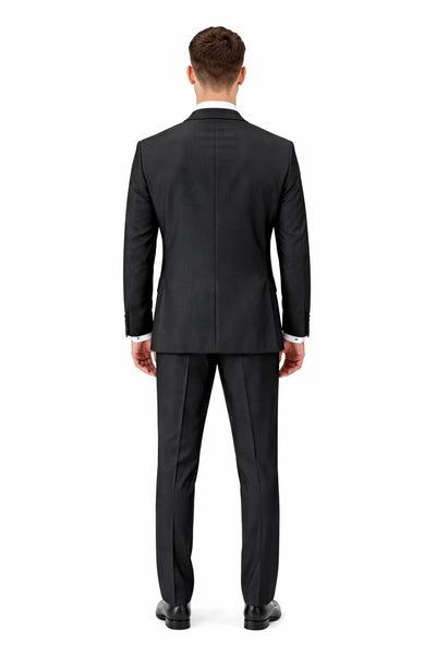 Mens Tiglio Modern Fit Black Wool Tuxedo Classic Satin Lapel Formal Suit