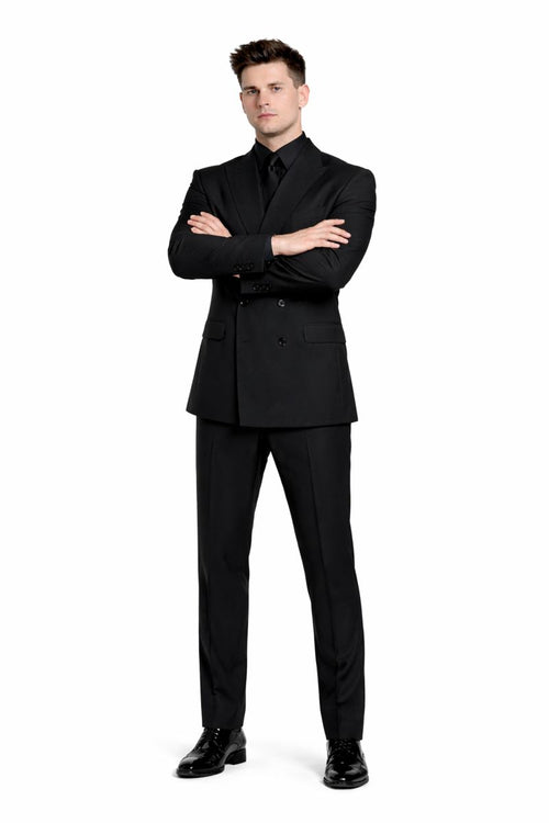 Mens Black Solid Three Piece Suit-New Designer Collection