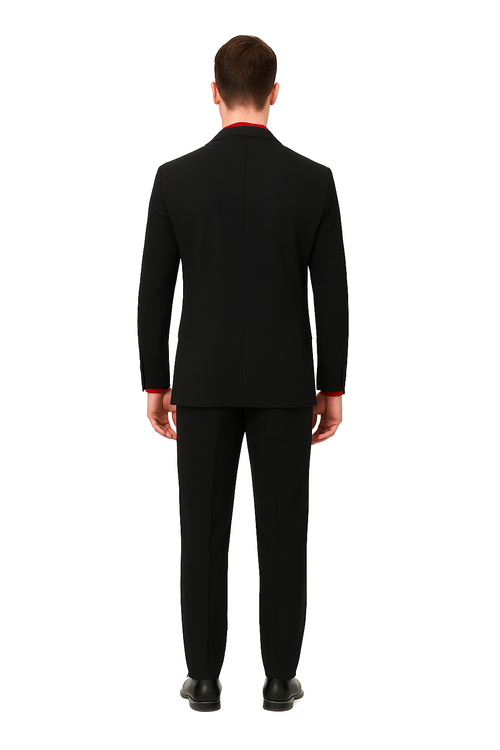 Men's Black Suit Red Shirt Black Tie Package Combo ~ Combination Deal As Seen In The Picture-New Designer Collection