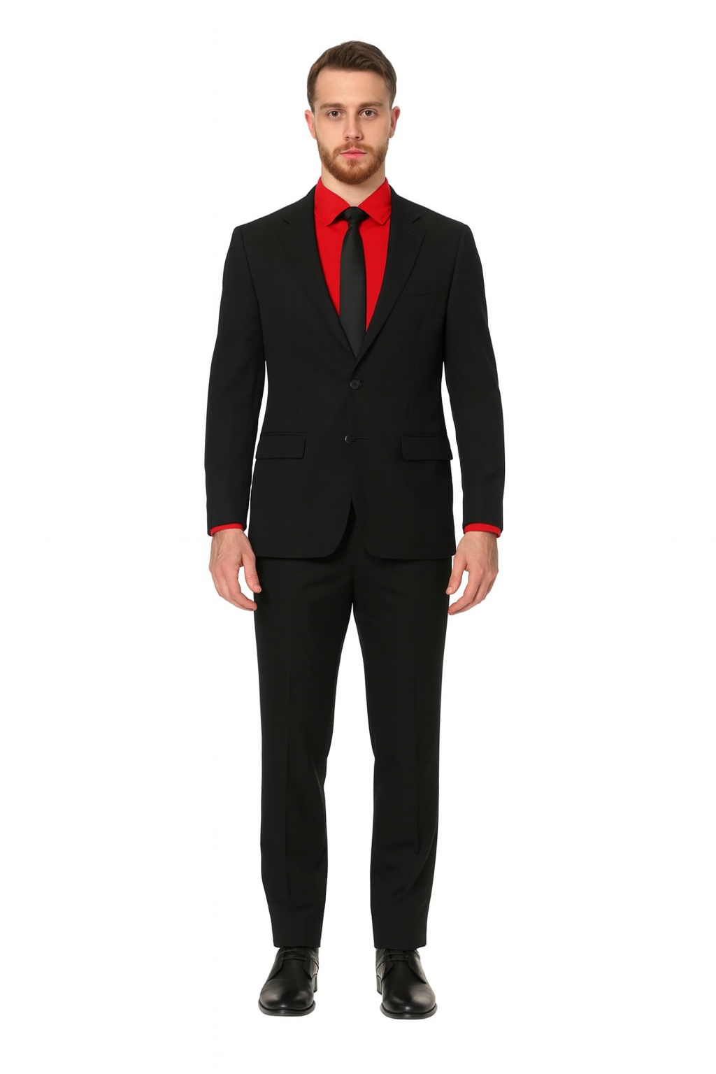 Men's Black Suit Red Shirt Black Tie Package Combo ~ Combination Deal As Seen In The Picture-New Designer Collection