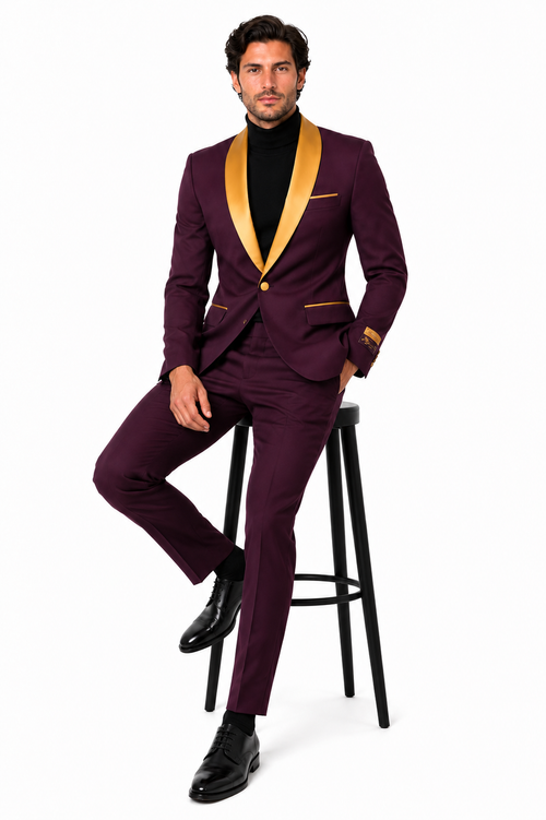 Mens Blazer Burgundy ~ Gold Tuxedo Dinner Jacket