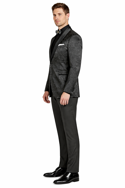 Mens Blazer - Paisley Sport Coat - Black Prom 2026 Tuxedo Dinner Jacket Blazer