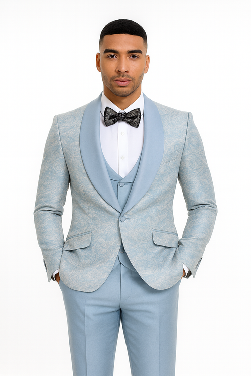 2026 Prom 2026 Special Blue Tuxedo Suit w/ Double-Breasted Vest by Tazzio