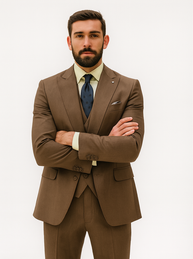 Elegant Brown Wedding Suit for Men – Three-Piece Groom Outfit - 34 Short or Extra Small