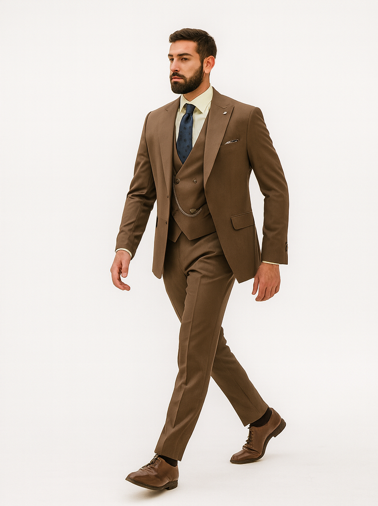 Elegant Brown Wedding Suit for Men – Three-Piece Groom Outfit - 34 Short or Extra Small