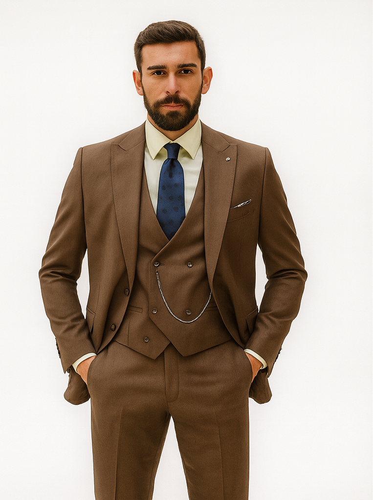 Elegant Brown Wedding Suit for Men – Three-Piece Groom Outfit - 34 Short or Extra Small