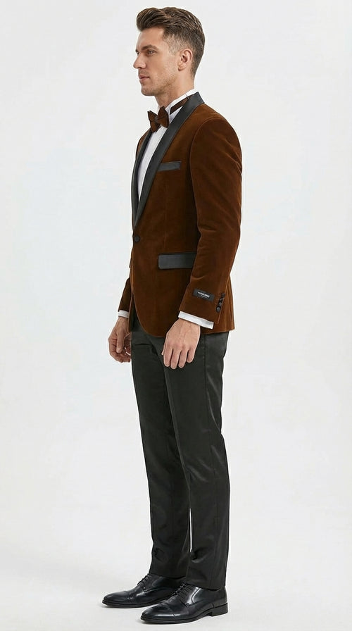 Mens Brown Velvet Tuxedo Jacket β Luxury Black Lapel Velvet Blazer for Wedding, Prom and Formal Events